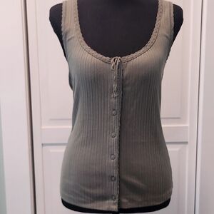 aerie Olive Green Ribbed Button-Front Tank